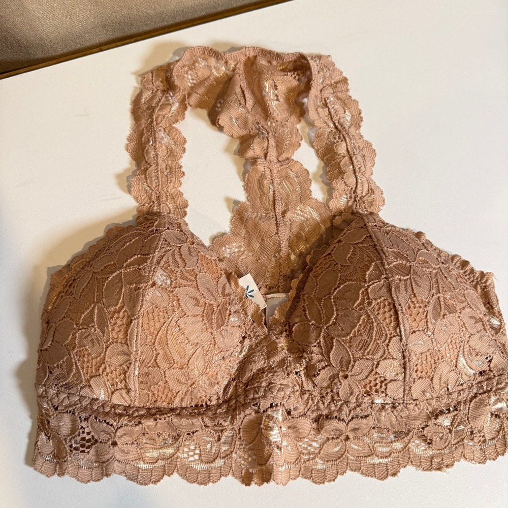 Dynamic Seamless Apparel Women Nude Floral Lace Racerback Bralette Padded NEW